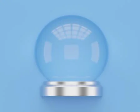 A souvenir Empty Transparent Snow Globe on blue background, 3d render Stock Illustration