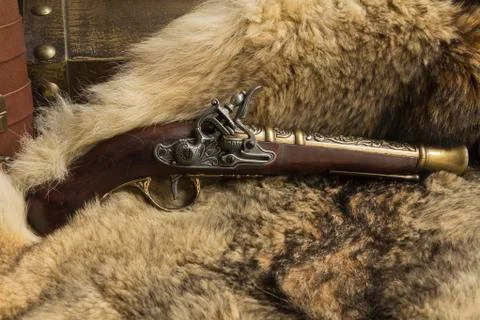 Souvenir gun and fur Stock Photos