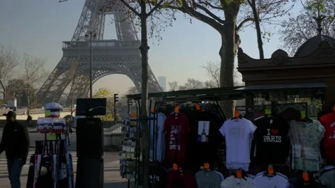 Souvenir Shop Next To The Eiffel Tower In Paris, France Stock Footage 158617092
