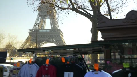 Souvenir Shop Next To The Eiffel Tower In Paris, France Stock Footage 158617311