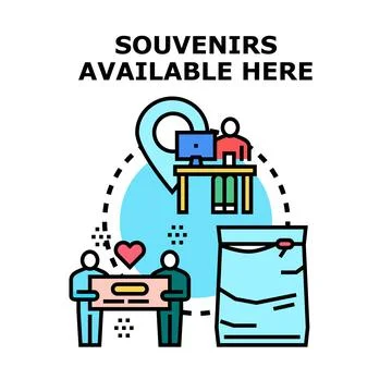 Souvenirs available here concept vector flat icon Stock Illustration