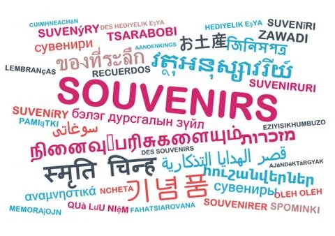 Souvenirs multilanguage wordcloud background concept Stock Illustration