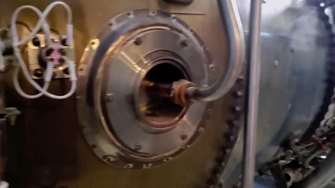 Soviet aircraft engine D30, hanging on a... | Stock Video | Pond5