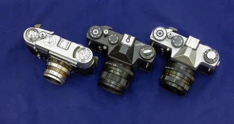 Soviet analog cameras are ready to work Stock Photos