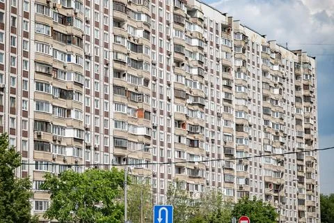 Soviet apartment complex facade presenting urban life residential architecture Stock Photos