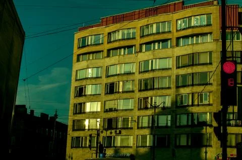 Soviet architecture lit by the sun Stock Photos