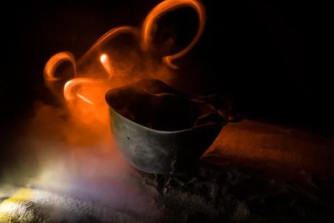 Soviet army Helmet Second World War in dark. Selective focus Stock-Fotos