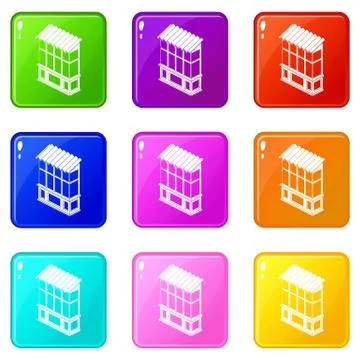 Soviet balcony icons set 9 color collection Stock Illustration
