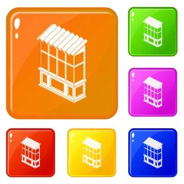 Soviet balcony icons set vector color Stock Illustration