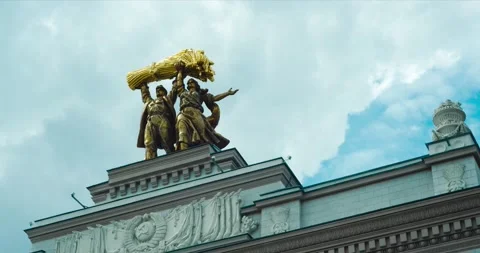 Soviet building, The Architecture Of The Soviet Era In Vdnkh Expo Park Stock Footage 134178239