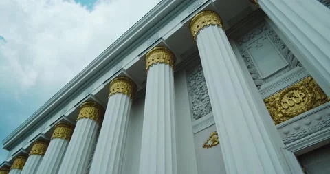 Soviet building, The Architecture Of The Soviet Era In Vdnkh Expo Park Stock Footage 134178304