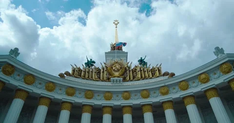 Soviet building, The Architecture Of The Soviet Era In Vdnkh Expo Park Stock Footage 134178699