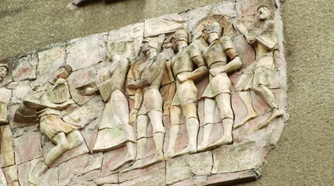Soviet building exterior with murals 库存影片 62910184