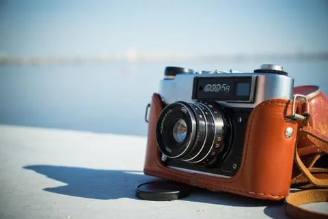 Soviet camera on the Volga river Stock-Fotos