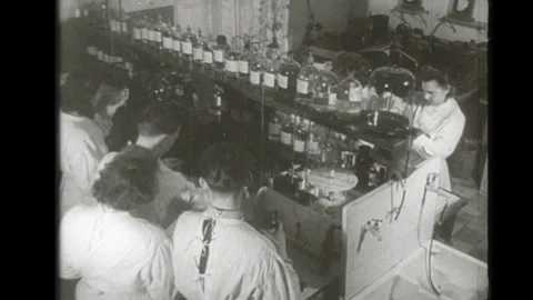 Soviet chemists work at the plant Stock Footage 265087470