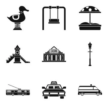 Soviet city icons set, simple style Stock Illustration