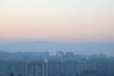 Soviet city view on a sunset Stock Photos