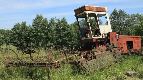 Soviet combine harvester. In profile Stock Footage 97787395