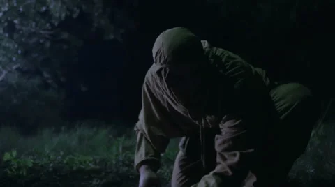 Soviet commando lays the explosives. World war II. The reconstruction Stock Footage 63752855