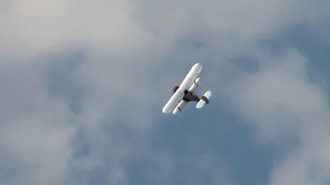 Soviet double training fighter I-15 DIT performs aerobatics. Close-up. Video stock 117958736