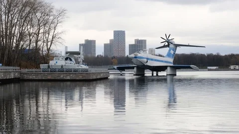 Soviet ekranoplan A-90 Orlyonok (Eaglet) on Khimki reservoir in Navy museum 動画素材 119431377