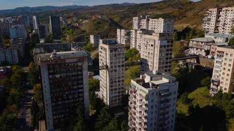 Soviet-era apartment buildings connected by bridges Stock Footage 320254201