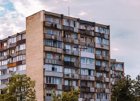 Soviet era built multi-store residential building in Lithuanian capital Vilnius Stock Photos