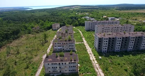 Soviet era ghost town, abandoned buildings - 4K drone video Vídeo Stock 99290609