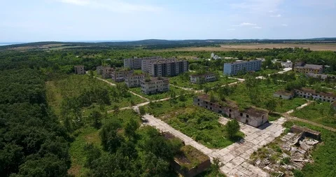 Soviet era ghost town, abandoned buildings - 4K drone video Stock-Footage 99290641