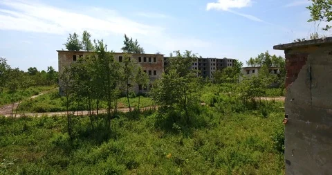 Soviet era ghost town, abandoned buildings - 4K drone video Stock-Footage 99290649