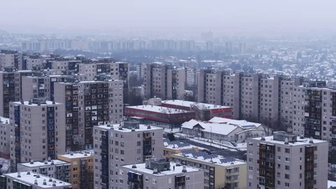 Soviet era residential blocks - drone aerial 4K video Stock-Footage 99292881