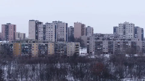 Soviet era residential blocks - drone aerial 4K video Stock-Footage 99292897