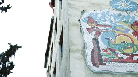 Soviet-era wall mosaic Stock Footage 62910451