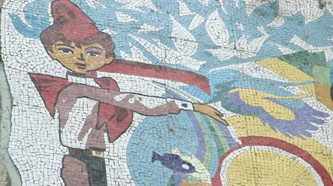 Soviet-era wall mosaic Stock Footage 62910602
