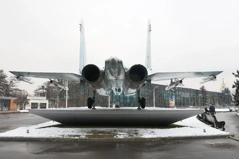 Soviet fourth-generation Mig-29 fighter on a pedestal Stock Photos