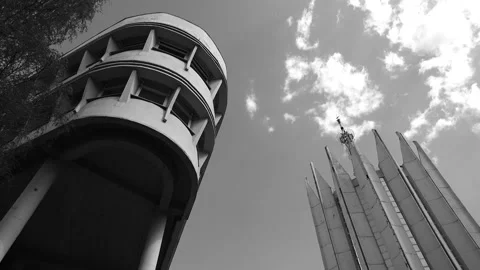 Soviet futuristic concrete architecture Stock Footage 154413769