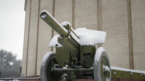 Soviet Gun of the Second World War Covered in Snow Stock Footage 101705858