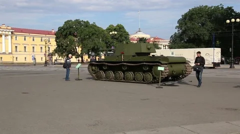 Soviet heavy tank KV-1 (Kliment Voroshilov) and medium tank T-34 Stock Footage 65214834