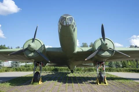 Soviet IL-4 bomber is close-up. The Road of Life Stock Photos