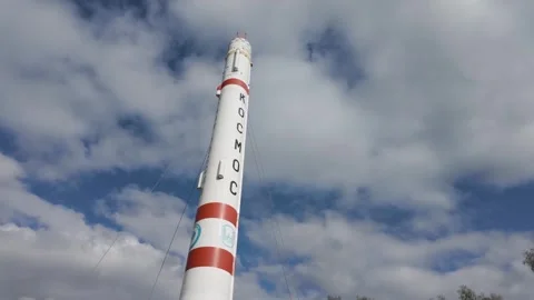 Soviet Kosmos space rocket above treeline at Patriot Park Kubinka Russia Stock Footage 339247179