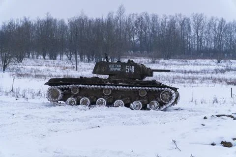 The Soviet KV-1 tank is on the attack. Stock Photos