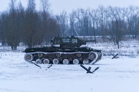 The Soviet KV-1 tank is on the attack. Stock Photos