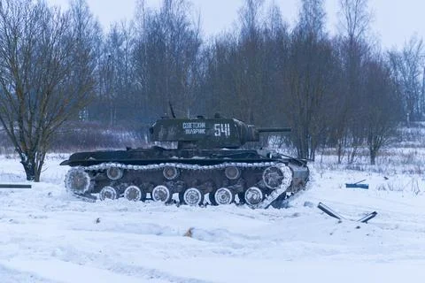 The Soviet KV-1 tank is on the attack. Stock Photos