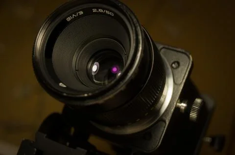 Soviet lens with manual focus on the console for macro photography. close-up Stock Photos
