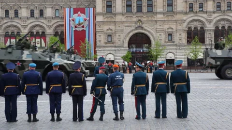 Soviet light armored vehicles BTR-40 go on rehearsal of parade Stock Footage 1391564