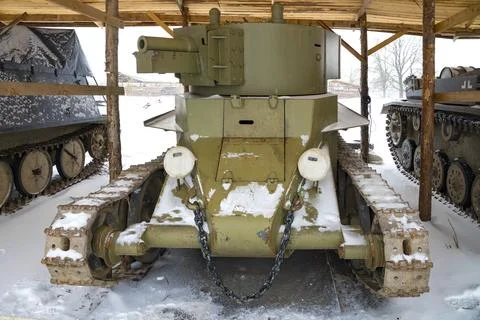 Soviet light tank BT-7 with a short-barreled 76 mm gun close-up Stock Photos