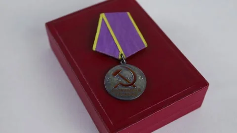 Soviet medal For Distinguished Labour Stock Footage 146711979