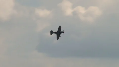 Soviet MiG-3 fighter performs horizontal flight in sky near Moscow. Stock Footage 117541646