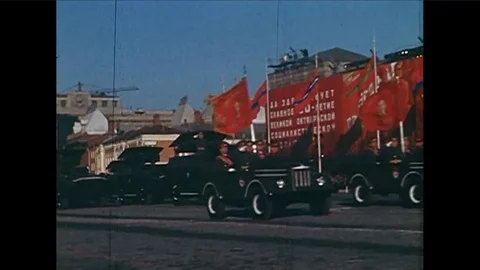 A Soviet military parade in Red Square with tanks, rockets and troops. Stock-Footage 101244025