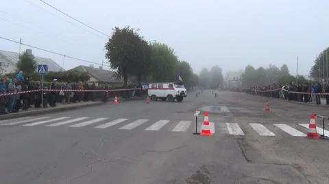 Soviet model bus trying engine forces street maneuver towers 動画素材 36157612